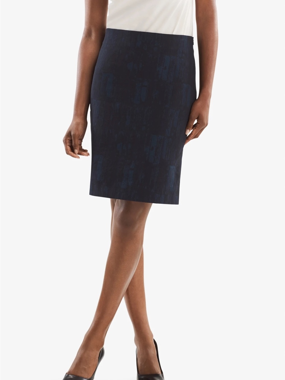 MM Lafleur Noho Navy Jacquard Textured Pencil Skirt